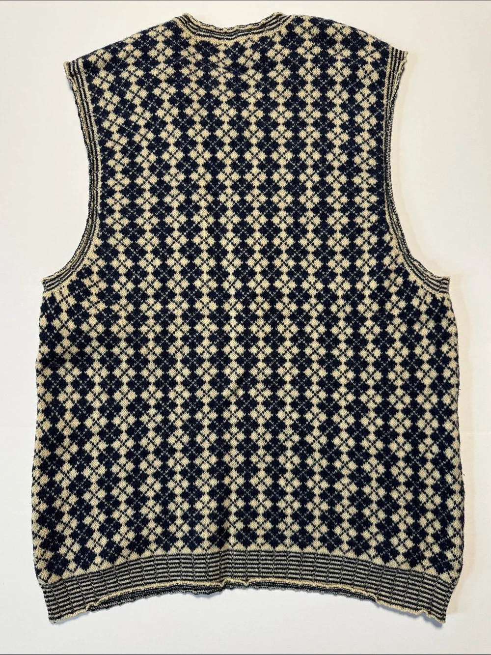 J. CREW Oarsmen Tag Men's Navy Cream Argyle Patterned Knit Sweater Vest Wool?